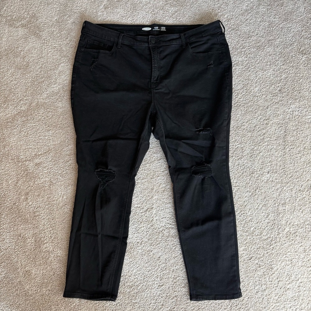 Old Navy Black Distressed ROCKSTAR SUPER SKINNY HIGH RISE Jeans